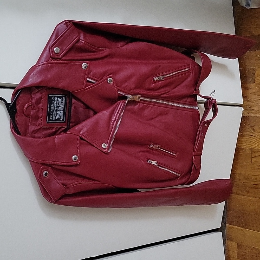 NEW. Levi's Red Faux Leather Jacket. Women's Large.